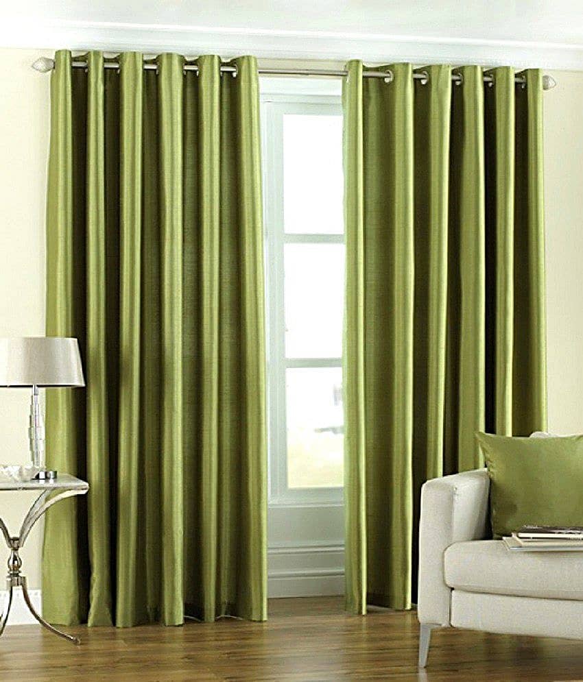 Homefab India Plain Semi-Transparent Eyelet Long Door Curtain 9ft (Pack of 2) - Green