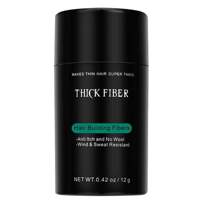 THICK FIBER Hair Fibers for Women & Men with Thinning Hair, Black, 12g | Conceals Bald Spots, Sparse Areas & Hairline | Natural Fuller-Looking Finish