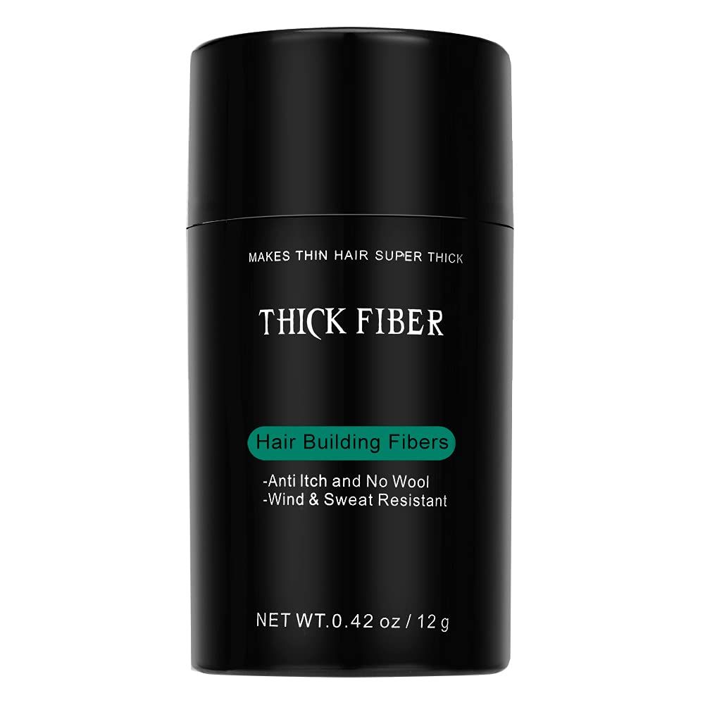 THICK FIBER Hair Fibers for Women & Men with Thinning Hair, Black, 12g | Conceals Bald Spots, Sparse Areas & Hairline | Natural Fuller-Looking Finish