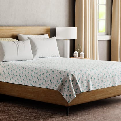 Hand Block Printed Bed Cover 90x108 Inches-Turquoise / White / 20s Cotton Sheeting / 90x108 Inches