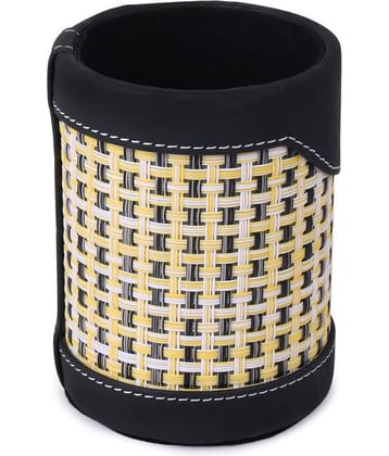 Rasper Black Leather & Mat Pen Holder For Office Table Stylish Round Pen Pencil Holder Desk Organizer Multipurpose Pen Stand Holder (3x3x4 Inches)