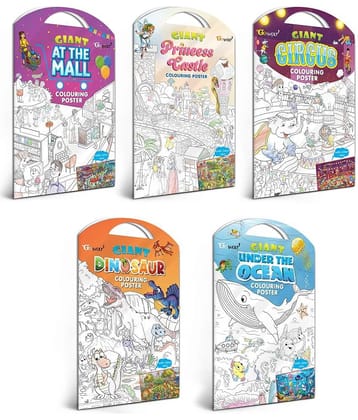 GIANT AT THE MALL COLOURING Charts, GIANT PRINCESS CASTLE COLOURING Charts, GIANT CIRCUS COLOURING Charts, GIANT DINOSAUR COLOURING Charts and GIANT UNDER THE OCEAN COLOURING Charts | Gift Pack of 5 Charts I Coloring Charts Mega Pack