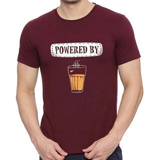 HIT SQUARE Maroon Pure Cotton Round Neck Printed For Men
