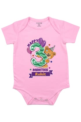 Happy 3 Months Baby Romper | Onesies w/ Custom Name-Baby Romper / Pink / 0-3 Months