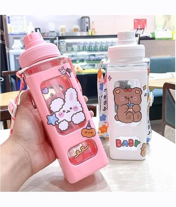 SARVASHVA TRENDS Cartoon water bottle for kids, kawaii water bottle Multicolour Plastic Water Bottle 700 mL ( Set of 1 )