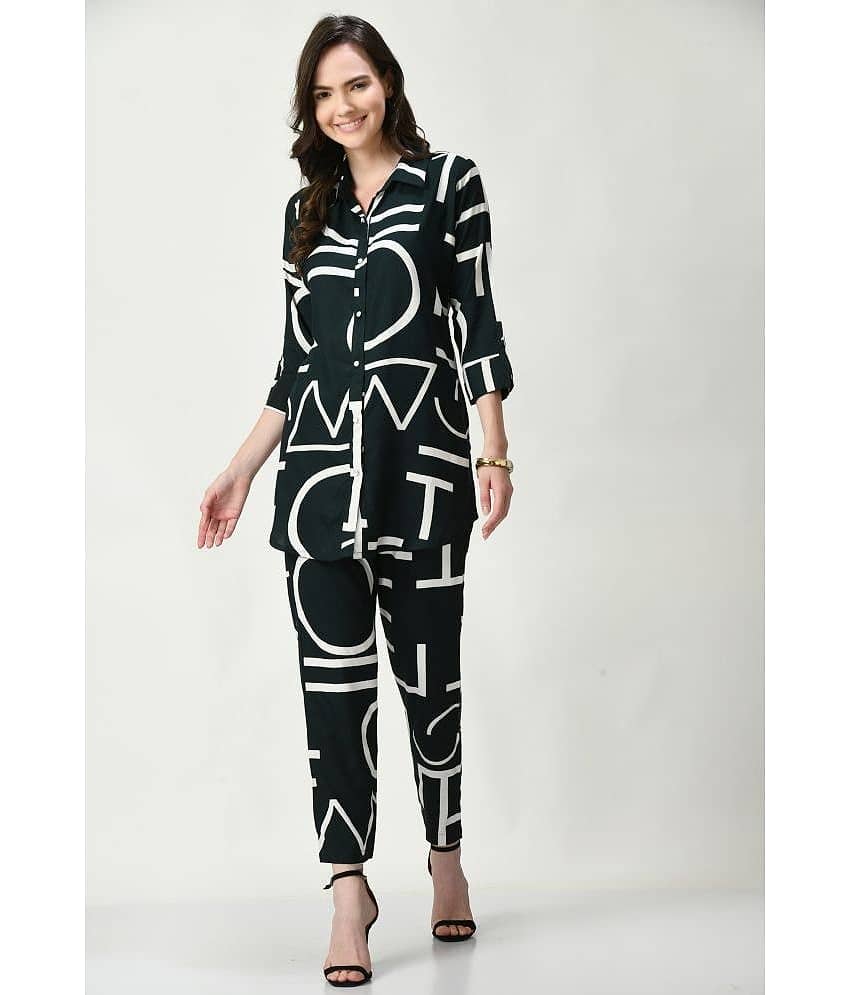 maurya enterprises Women Printed Shirt With Palazzos Co-Ord Set ( Green )