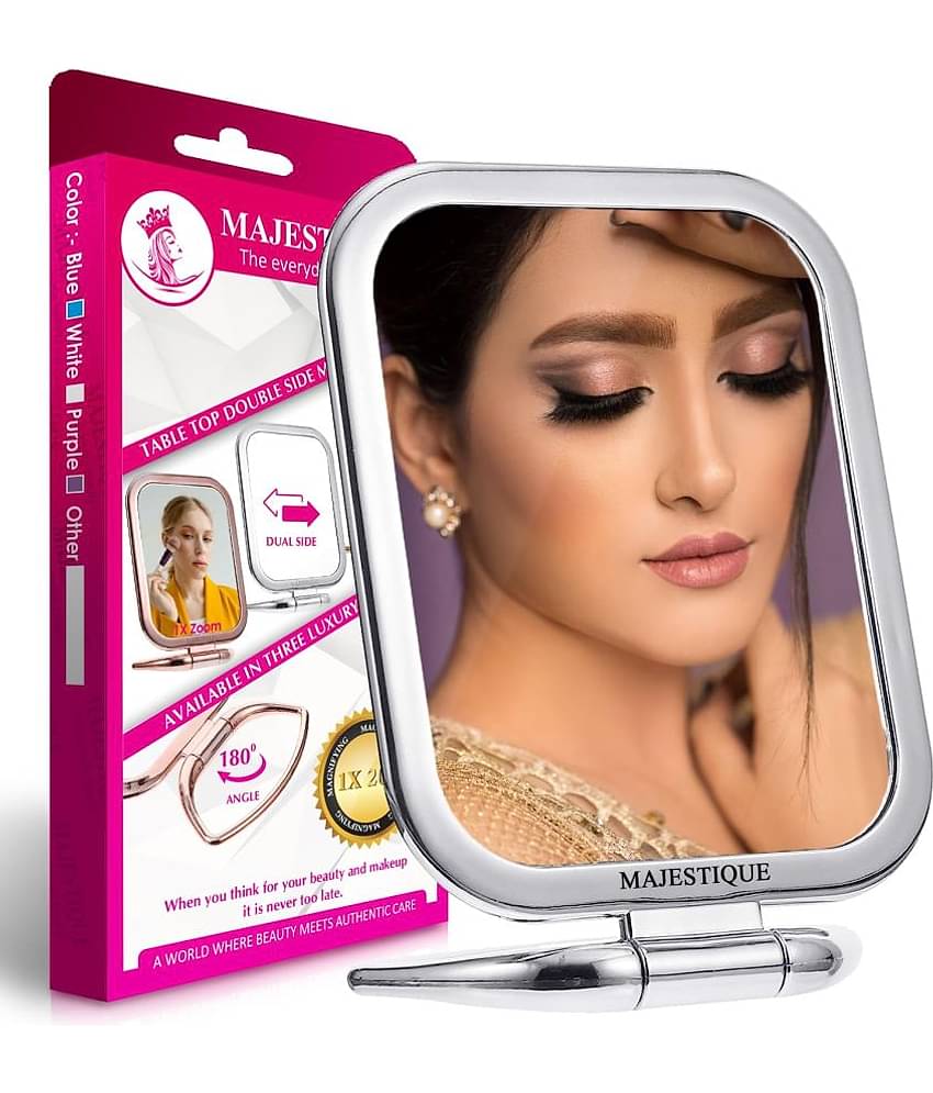 Majestique Table Top Double Side Makeup Mirror, 1X/20X Square Magnifying, 180 Degree Stand - White