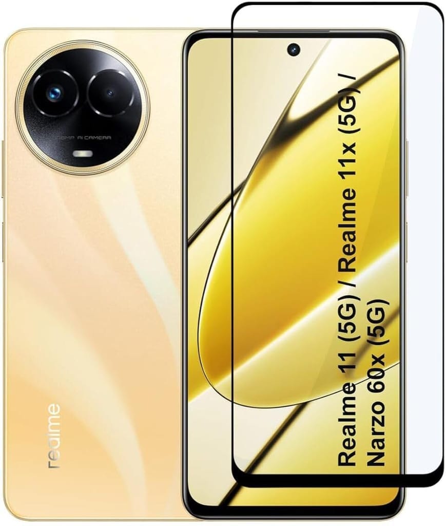 PLUGTECH Advanced Tempered Glass With Anti-Explosion 9H Hardness Edge-To-Edge Coverage Screen Guard for Realme 11X 5G