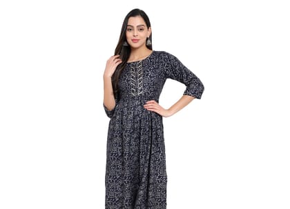 MRS RIGHT PREMIUM COTTON PRINTED BLUE NYRA FROCK KURTI