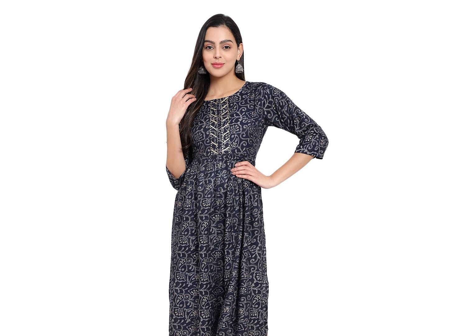 MRS RIGHT PREMIUM COTTON PRINTED BLUE NYRA FROCK KURTI