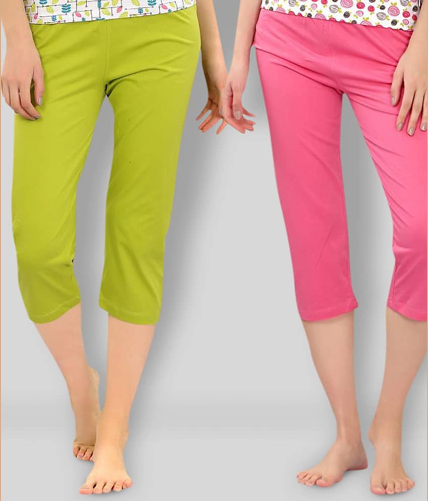 Zebu - Pink Cotton Wide Leg Women's Capris ( Pack of 2 )
