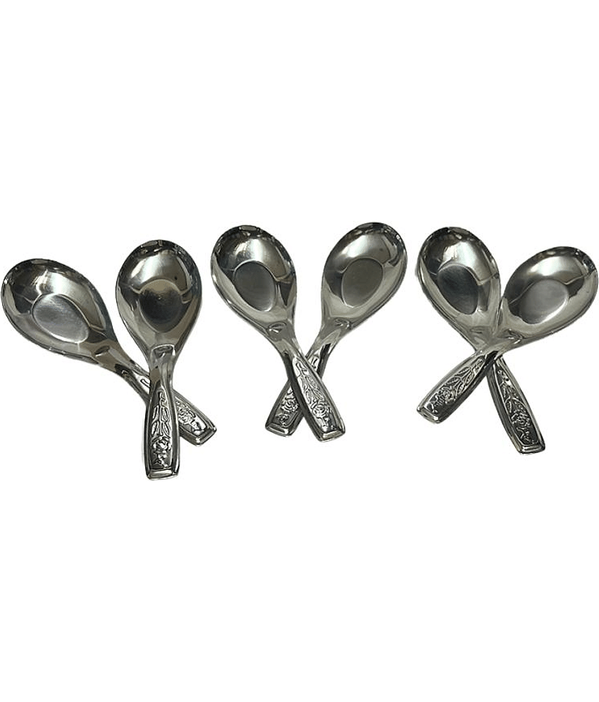 Dynore 6 Pcs Soup Spoons Stainless Steel Soup Spoon Silver ( Pack of 6 )