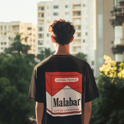 MALBARO KERALA  Round Neck Drop Shoulder Graphic Printed Oversized Cotton T-shirt-S / Red