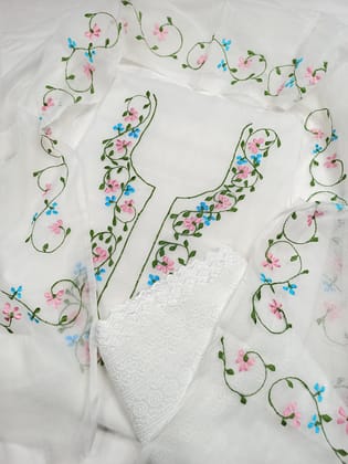 Embroidered Lucid Kota Doria White Suit (Top+Bottom+Dupatta)