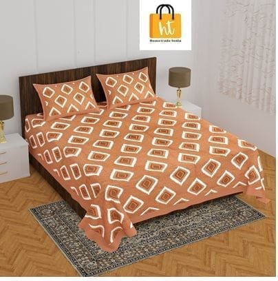 The Bedsheet Adda Standard Queen Size Pure Cotton Jaipuri Printed Economic Double Bedsheet with Two Pillow Covers- ARTICLE-1037