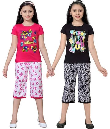 Sini Mini Pack of 2 Girls 100% Cotton Top With Shorts ( Multicolor )