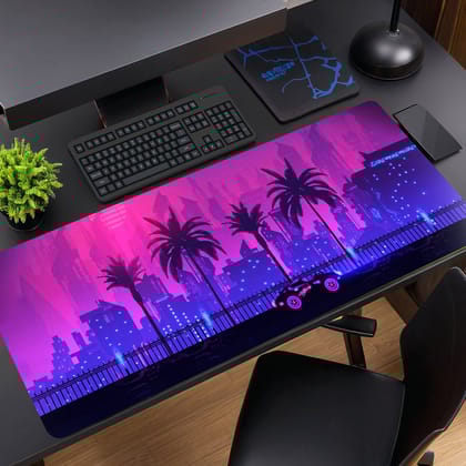 CYBERPUNK CITY MOUSE PAD (31 X 12 INCHES) - GAMING MOUSE PAD | RUBBER BASE DESK MAT