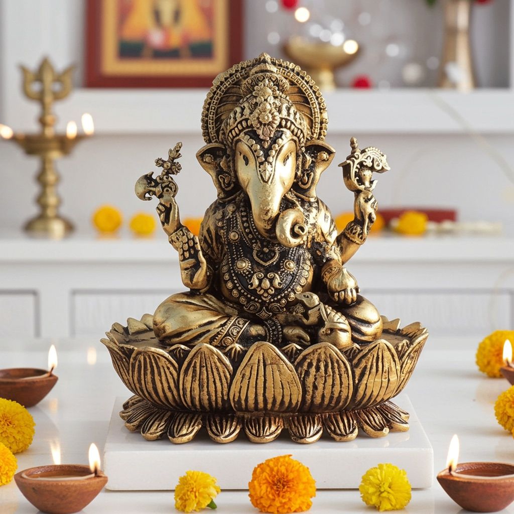 Brass Showpiece Ganesh Ji God Idol Statue, Made From Machine (BSMAS1705 G)