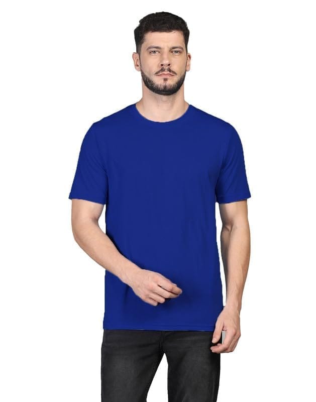 Men's Casual Half Sleeve Solid Cotton Blended Round Neck T-Shirt (Royal, L)-PID47113