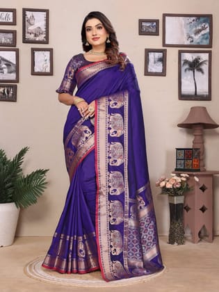 Royal Blue Soft Silk Solid Self Jacquard Weaving Banarasi Saree