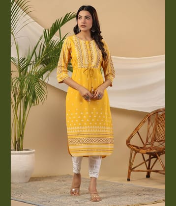 Juniper Rayon Printed Straight Women's Kurti - Mustard ( Pack of 1 )