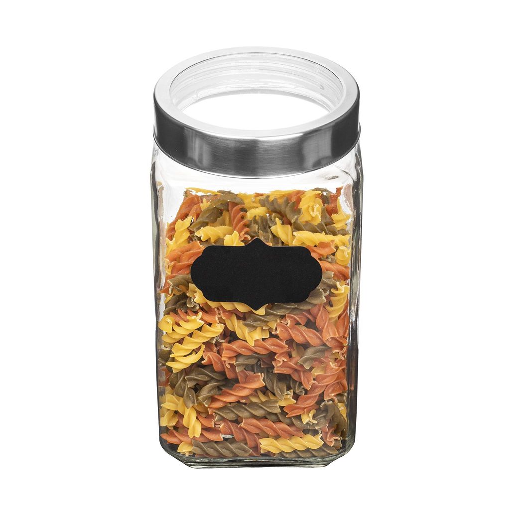 Femora Glass Cuboid Kitchen Storage Jar, 1000ML, Set of 4, Free Replacement of Lids