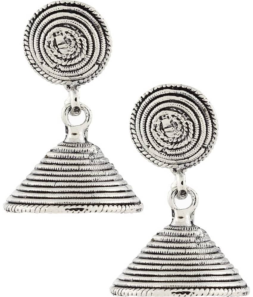The Jewelbox Dainty Indian Jaipur Oxidized German Silver Jhumki Earring for Women