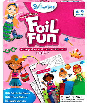 Skillmatics Art & Craft Activity - Foil Fun Dress Up, No Mess Art For Kids, Craft Kits & Supplies, Diy Creative Activity, Gifts For Girls & Boys Ages 4, 5, 6, 7, 8, 9, Travel Toys,