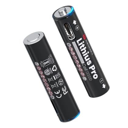 Portronics Lithius Pro AAA Type-C Rechargeable Cell, 12V Lithium-Ion Battery - Black