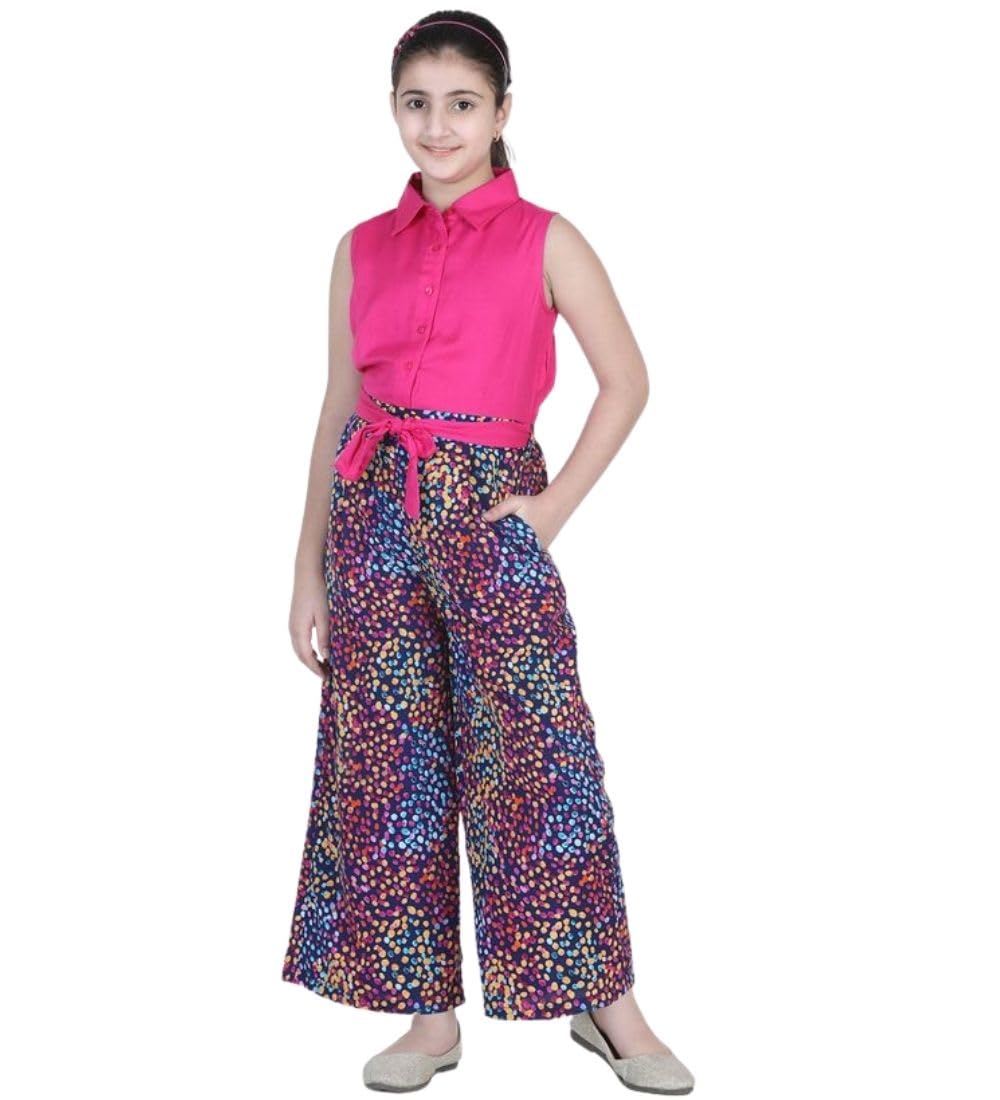 Girl's Bodice-Rayon Colour Block Sleeveless Jumpsuit