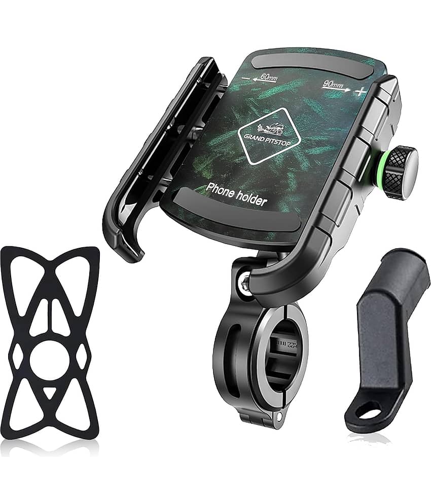 GRAND PITSTOP Mobile Holder for Bikes, Motorcycle, Scooter, Bicycles, Jaw Grip Bike Mobile Holder, Aluminium Handlebar Phone Holder for Maps and GPS Navigation with 360° Rotation Stand - Green Texture