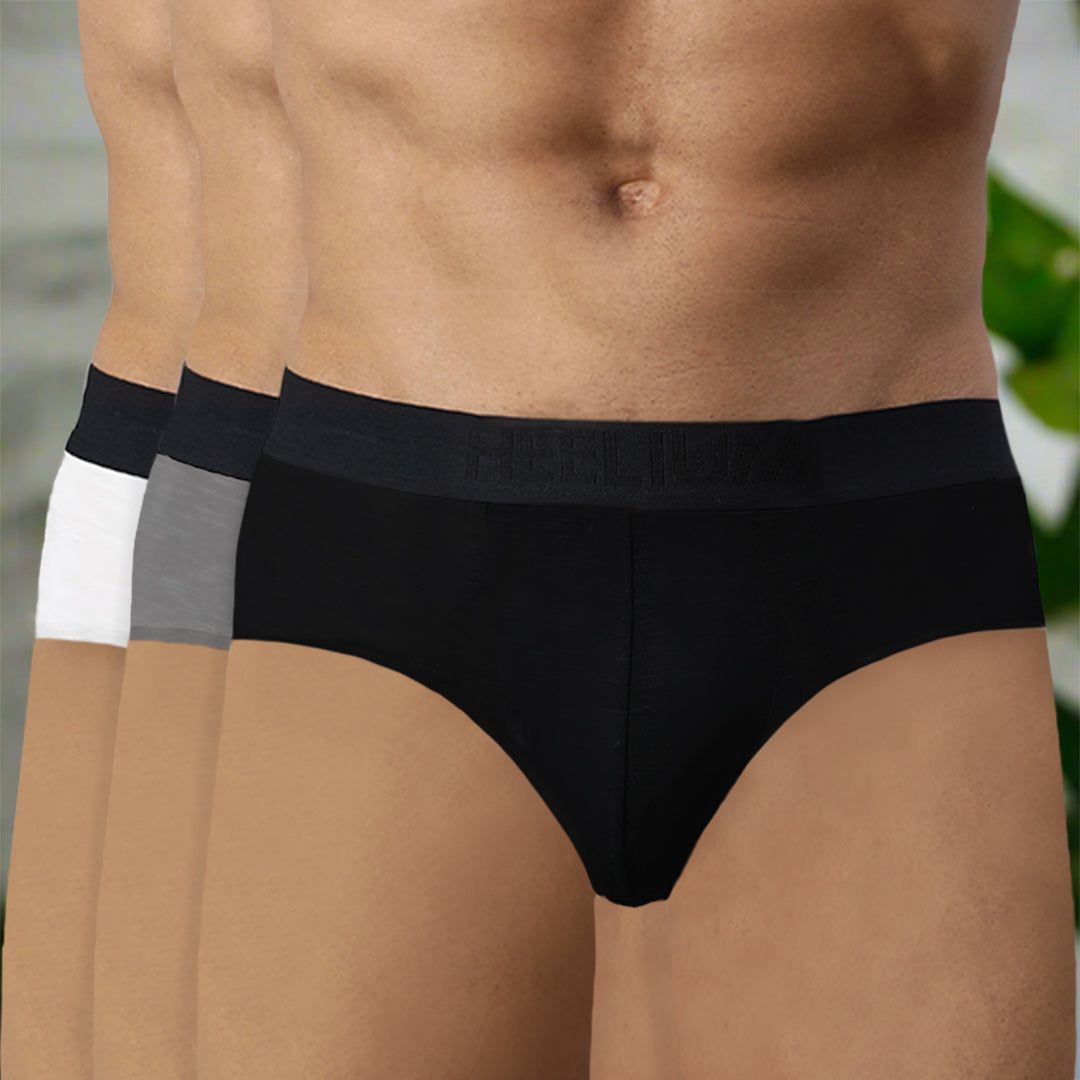 Heelium Bamboo Underwear Brief for Men - Pack of 3-Black | Grey | White / Medium - 80-85 cm I 32-34 in