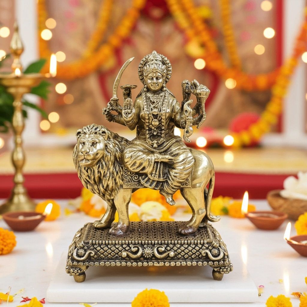 Premium Brass Durga Mata Statue for Mandir, Height : 4.7 Inch (BSMAS1860 C)