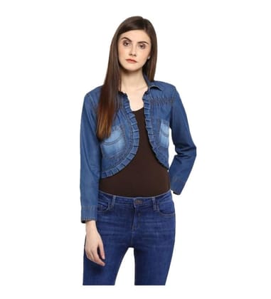 Women's Denim Pleated 3-4th Sleeves Shrug (Blue, S)-PID55845