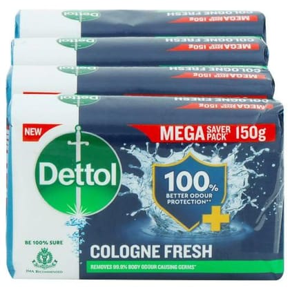Dettol Cologne Fresh Mega Saver Pack, Pack of 4 x 150g each