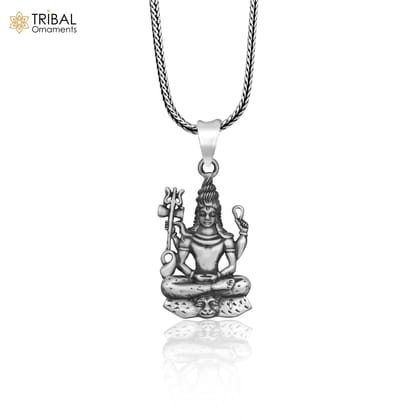 925 sterling silver lord Shiva aradhana style divine Pendant  with chain tribal jewellery nsp1011-Only Pendant