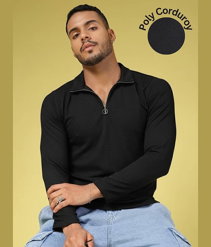 Rigo Men Polyester Slim Fit Solid T-Shirt ( Black )