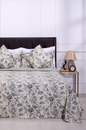 Vintage Damask Grey Cotton Quilted Bedcover Set of 5-Double: 90 x 108 in / Grey / Grey