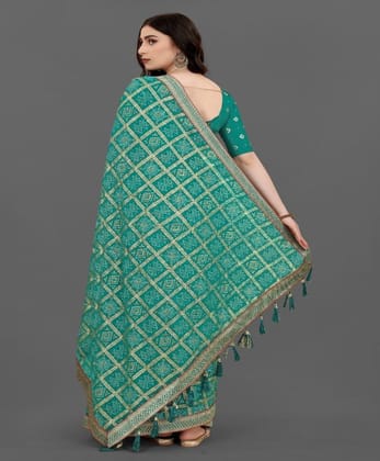 Women's Soft Silk Printed Saree with Unstitched Blouse (Rama, 5-6 Mtrs)