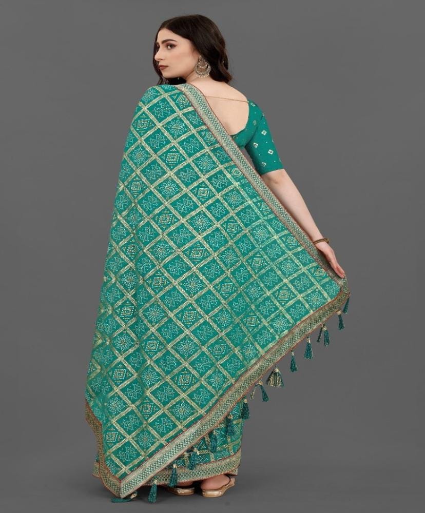 Women's Soft Silk Printed Saree with Unstitched Blouse (Rama, 5-6 Mtrs)