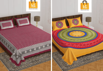 2201-Hometrade India- Standard Double Size (90*100 in )-Combo Double Bedsheet