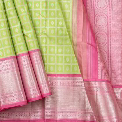 Pastel Green And Pink Kanchipuram Silk Saree For Bridal Wear PV NYC 1312