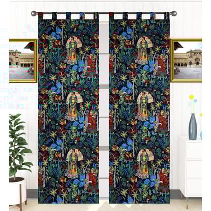 Frida Kahlo Cambric Curtain Pair Black-5ft Window