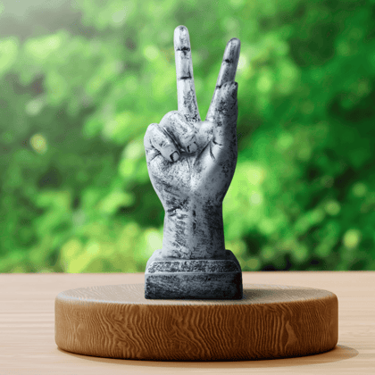 Silver Hand Sculpture with Victory Sign