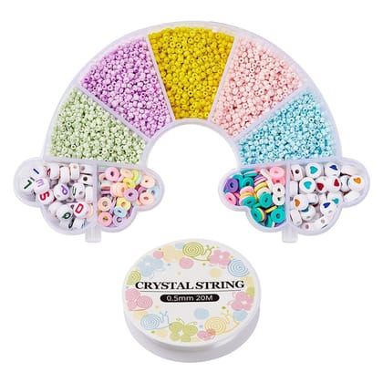 10 Pcs, DIY Glass Seed Beads Bracelet Making Kit Seed Beads, Acrylic & Polymer Clay Beads, Elastic Thread