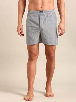 Grey & White Striped Cotton Boxer-L