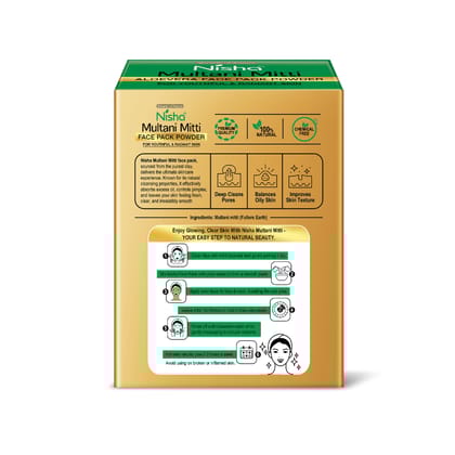 Nisha Multani Mitti Aloe Vera Face Pack Powder 100g, Fuller’s Earth Powder, Natural Oil Control, Acne & Tan Removal