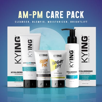 KYING AM-PM Care Pack : Hyaloeronic Face Cleanser 100ml, Blemfix 30ml, Bright Lift 30g, Moisturizer 75g