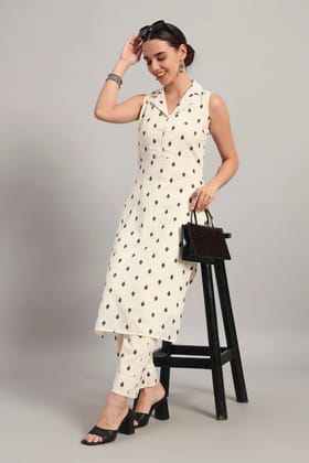 Roz Ka Kurta Set, Beige & Black-XS