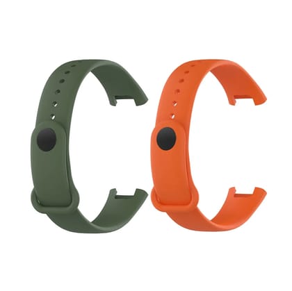 Valente Soft Silicon Band Strap Compatible for Redmi Band Pro (Pack of 2)-OliveGreen & Orange